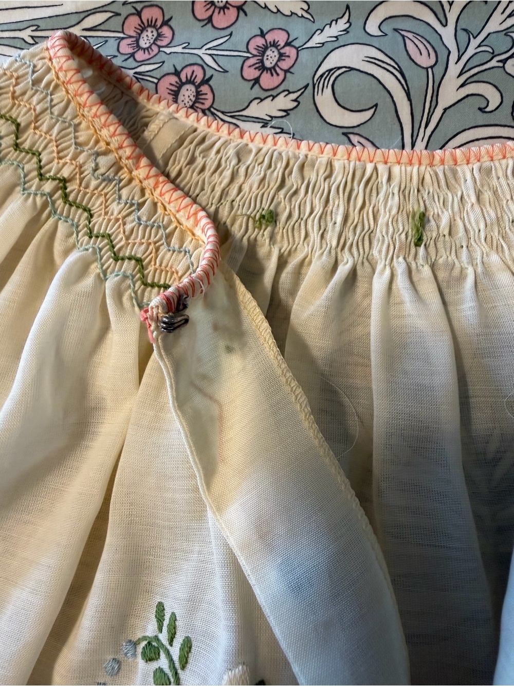 Handmade vintage Embroidered Ivory Peasant Blouse with Pastel Floral Detail - Picture 6 of 8